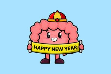 Cute cartoon Intestine chinese character holding happy new year board illustration