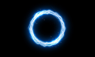 Lightning round frame. plasma magical portal. ball light effect. circle light effect.	
