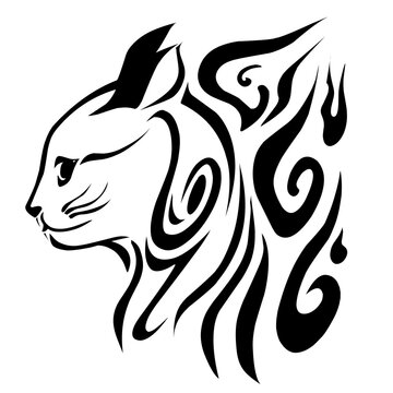 Tribal cat tattoo transparent png image suitable for t-shirt stickers and others