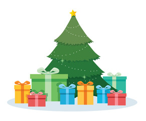 Christmas tree and gifts decoration vector illustration
