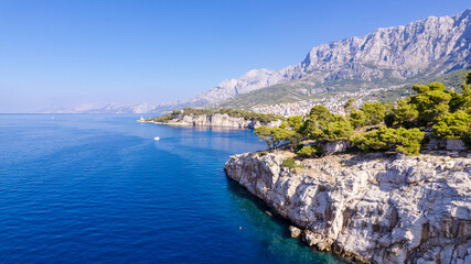 Fototapeta na wymiar Paradise beach in Makarska, Brela, Tucepi, panoramic view, Dalmatia, Croatia