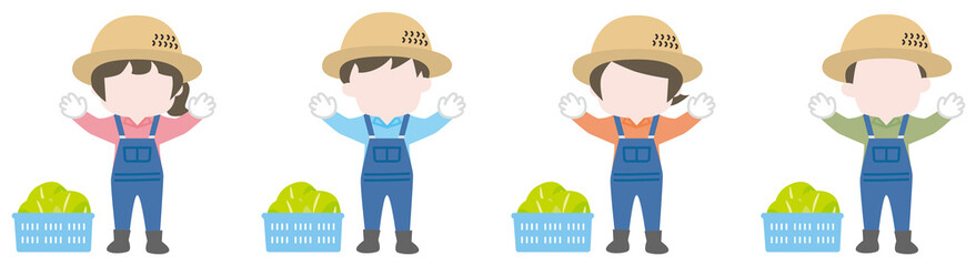  シンプルな万歳する農家さんのイラストセット