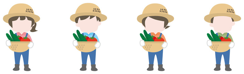野菜を収穫する農家さんの シンプルなイラストセット