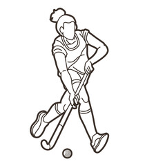 Field Hockey Sport Female Player Action Cartoon Graphic Vector