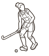 Field Hockey Sport Female Player Action Cartoon Graphic Vector