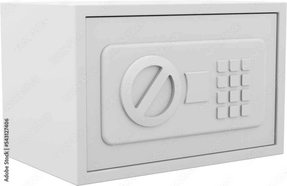 Poster modern safe with code lock. white close storage. png icon on transparent background. 3d rendering.