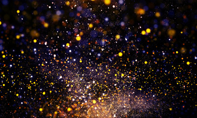 Beautiful bokeh glitter. Bokeh light gold particle dust.