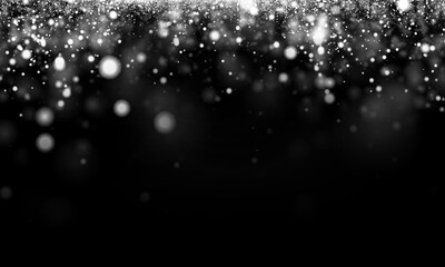 Falling snow at night. Bokeh lights, flying snowflakes in the air. Overlay texture. Snowstorm	

