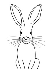 Black and white graphic illustration of rabbit . Idea for icon, stickers, print, books, cartoon, comics, children’s art