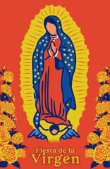 Our Lady of Guadalupe, Empress of America. Virgen de Guadalupe with a frame of roses. Feast of Our Lady.  Feast of the Virgin. Vector illustration - obrazy, fototapety, plakaty