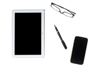 A tablet and a mobile phone