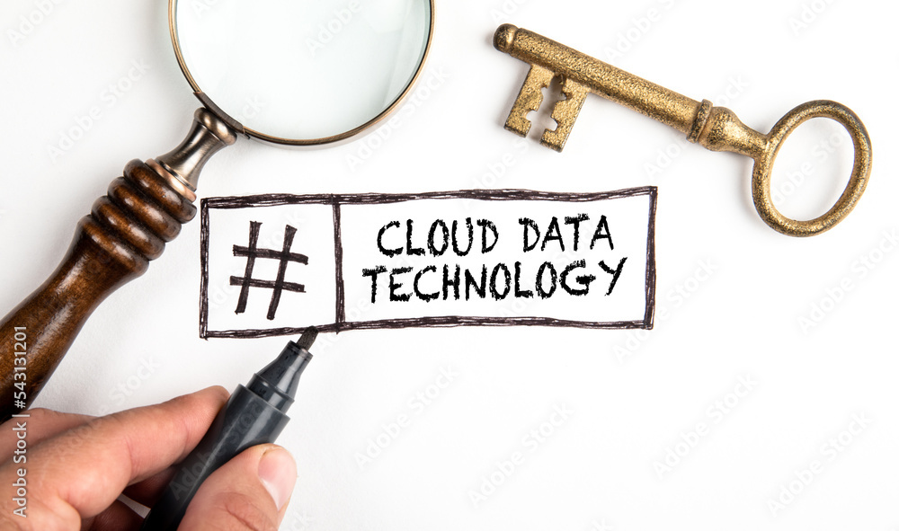 Canvas Prints cloud data technology. golden key and magnifying glass on white background