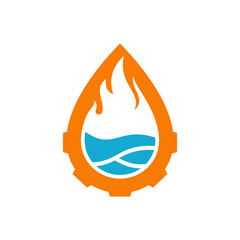 a logo illustration of a combination of gears and water depicting plumbing repairs