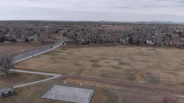 Basketball Courts and Baseball Diamonds at Park &bull; Aerial Drone Footage