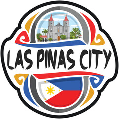 Las Pinas City Philippines Flag Travel Souvenir Sticker Skyline Landmark Logo Badge Stamp Seal