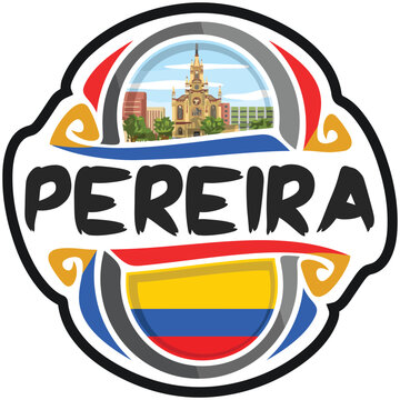 Pereira Colombia Flag Travel Souvenir Sticker Skyline Landmark Logo Badge Stamp Seal Emblem SVG EPS