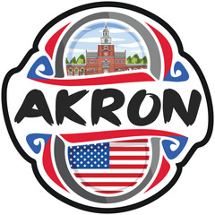 Akron USA United States Flag Travel Souvenir Sticker Skyline Landmark Logo Badge Stamp Seal Emblem