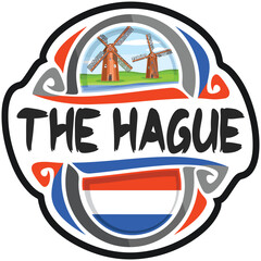 The Hague Netherlands Flag Travel Souvenir Sticker Skyline Landmark Logo Badge Stamp Seal Emblem EPS