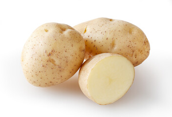 Fresh potatoes isolated on white background with clipping path
