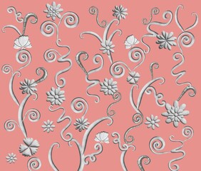 3D silver flower background illustration floral frame vintage vine wallpaper decoration printable luxury print