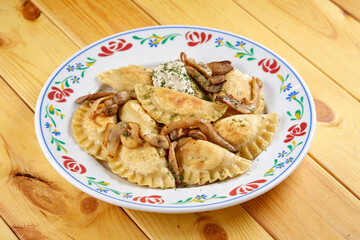 Ukrainian dumplings with potatoes and mushrooms