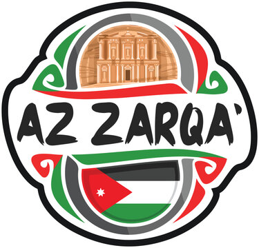 Az Zarqa' Jordan Flag Travel Souvenir Sticker Skyline Landmark Logo Badge Stamp Seal Emblem SVG EPS