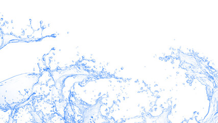 Blue water splash and Wave with bubbles drink on white background. Splashing water on a white background, natural water, purified water, refreshing, bright, copy space, banner-3d Rendering