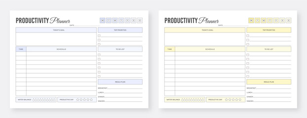 Productivity Planner Template Design. Daily planner template design. Daily Productivity Planner. Horizontal Planner Template Design. Minimalist planners template. Organizer & Schedule Planner.