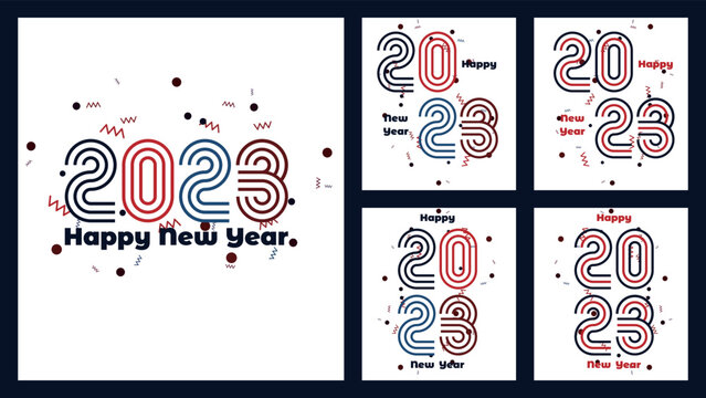 2023 New Year Square Poster Set with creative line concept