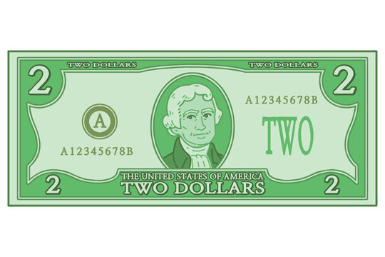 US Two dollars bill. Vector illustration.