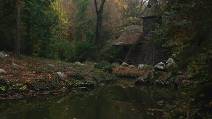 creepy house in the middle of the forest in fall, Hungary 1