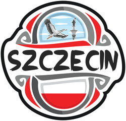 Szczecin Poland Flag Travel Souvenir Sticker Skyline Landmark Logo Badge Stamp Seal Emblem SVG EPS