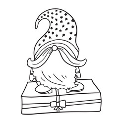 Gnome line coloring page Christmas illustration