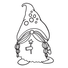 Gnome line coloring page Christmas illustration