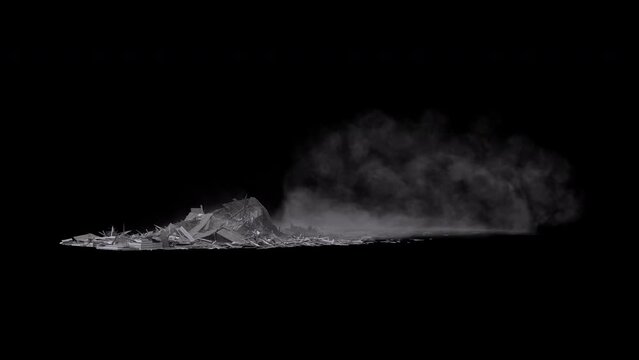 Realistically modeled(with inner and outer walls, concrete parts, columns, floor levels and bricks) building collapsing with dust and debris 4K drag and drop editing software supporting blending modes