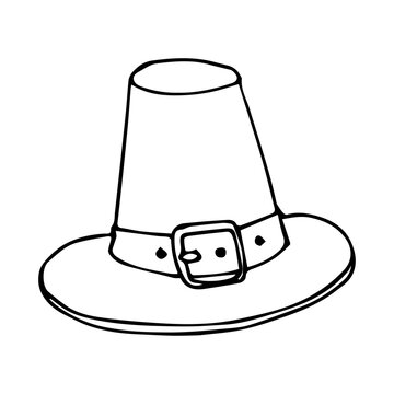 Doodle thanksgiving hat. Pilgrims hat. Vector cartoon outlined illustration. Autumn element