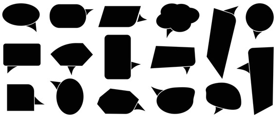 Set of black speech bubble vector on white background. Dialog, talk, speech, think, cloud, announced speech balloon empty template. Design suitable for comic text, sticker, banner, chat icon. 