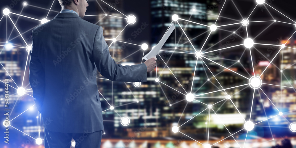 Poster concept of modern business networking that connect and cooperate people