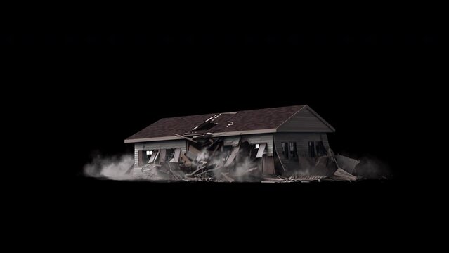 Realistically modeled(with inner and outer walls, concrete parts, columns, floor levels and bricks) building collapsing with dust and debris 4K drag and drop editing software supporting blending modes