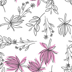 Flower and leaves seamless pattern asters flowers Chrysanthemum