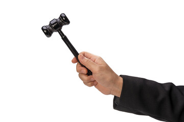 Judgment Concept,Hand Holding gavel on White With Clipping path, Holding gavel isolated on white...
