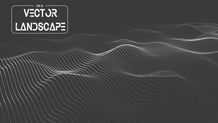 Abstract digital 3d waves. Technological dark background with moving particles. Cyberspace and big data.