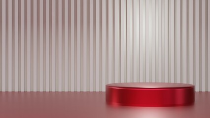 3d rendering red podium background. Minimal scene. Horizontal winter christmas red poster, flyer and greeting card.