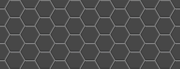 Paved hexagon surface. Seamless slab pavement. Street texture. Black paver tile. Decorative cobblestone print. Road pattern. Stone floor. Mosaic sidewalk. Garden footpath top view. Vector illustration
