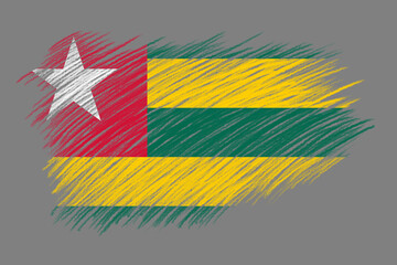 3D Flag of Togo on vintage style brush background.
