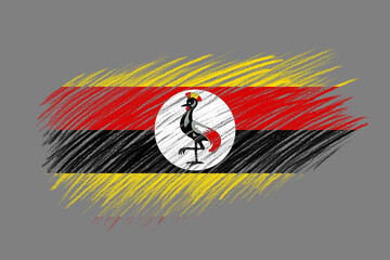 3D Flag of Uganda on vintage style brush background.
