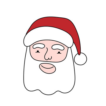 Santa Claus doodle face,Christmas or New Year festive character,social media fairy avatar.Use for holiday postcards,posters,banners,calendars.Doodle cartoon flat style.Editable stroke.Isolated.Vector