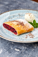 cherry strudel with ice cream