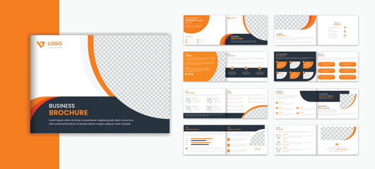 Orange corporate landscape brochure design template, business brochure 16 page vector