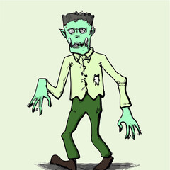 Zombie illustration. Zombie Chasing Humans. Illustration Vector Cartoon Drawing